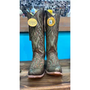 Corral Ladies Turquoise & Brown Embroidery & Studs Leather Boots C3750