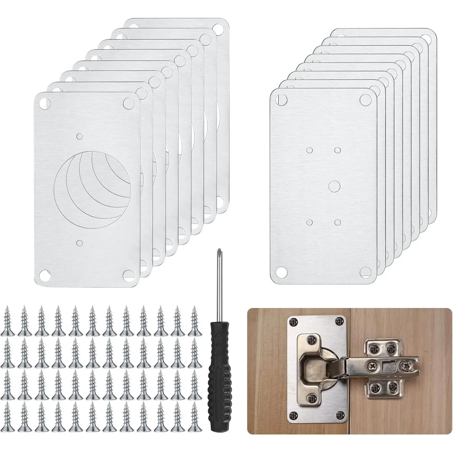 16 count Cabinet Hinges Repair Plates, Cabinet Doors Hinge Repair Kit Stainless Steel Furniture Cabinet Drawer Window Repair Plates with