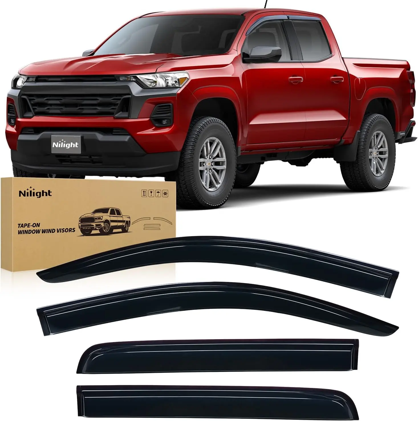 Nilight Out-Channel Window Visors - 4PCS Vehicle Accessories for Chevrolet Colorado/Chevy Truck Accessory, GMC Canyon 2023-2026 Crew Cab Rain Guards Wind Deflectors, GMC Truck Add-Ons