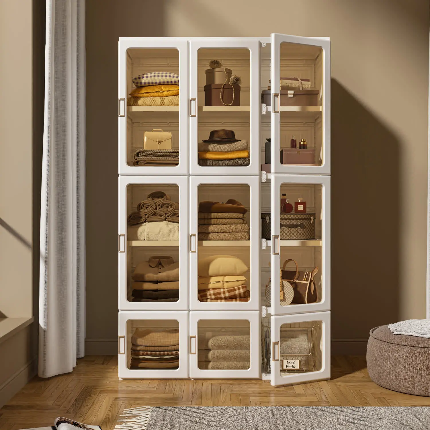 ANTBOX 15-Cube Modular Foldable Wardrobe Closet System with 9 Transparent Magnetic Doors, Space Saving Cube Storage Organizer for Clothes, Shoes & Toys, Quick 3-Minute Assembly Modular Closet for Bedroom, Apartment & Home Organization