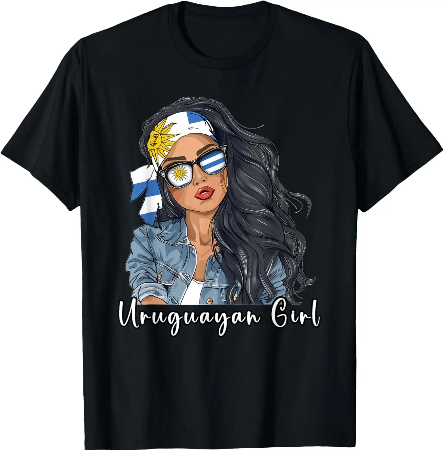 Women's Graphic T-Shirt with Vintage Uruguay Flag Print, 100% Cotton Short Sleeve Round Neck, Casual Streetwear for All Seasons