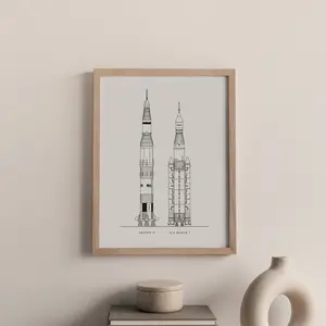NASA Saturn V SLS Rocket Poster Blueprint, Spacecraft Digital Print, Wall Décor Printable, Space Wall Art Apollo 11, Home Decor