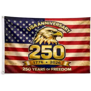 American 250th Anniversary Flag 1776-2026 Multiple Sizes Optional Double Sided Heavy Duty Patriotic Flag with Quadruple Stitched Fly End, Fade Resistant for Outdoor Independence Day Decor