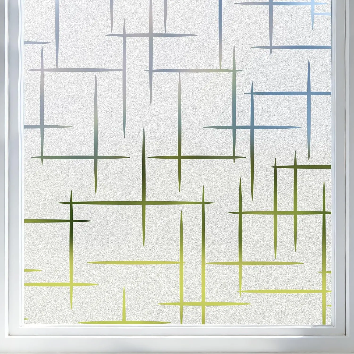 Frosted Window Film Non-Adhesive, Frosting Privacy Film for Glass Windows, Self Static-Cling Decorative Window Cling for Home Office UV Protection Cross Pattern 17.5 x 78.7 inches