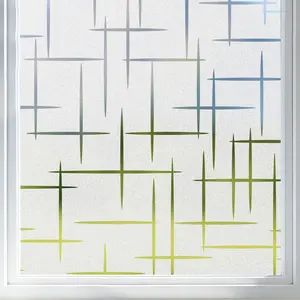 Frosted Window Film Non-Adhesive, Frosting Privacy Film for Glass Windows, Self Static-Cling Decorative Window Cling for Home Office UV Protection Cross Pattern 17.5 x 78.7 inches
