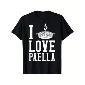 Plus Size, One unisex, Plus size Women's T - shirt, sizes 0XL - 5XL, T-shirt with I love paella printed on it, round neck, slightly elastic, suitable for all-season s style, regular version- Womenswear Oversized