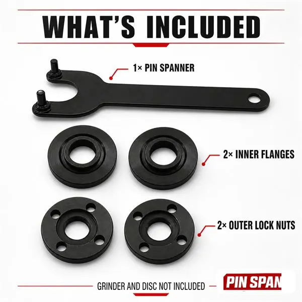 TOOLAZO 5-Piece M10 Angle Grinder Flange Nut Kit - Includes Pin Spanner, 2 Inner Flanges, 2 Outer Lock Nuts - For 4in/100mm Metal Grinders, Disc Changes, Garage Users