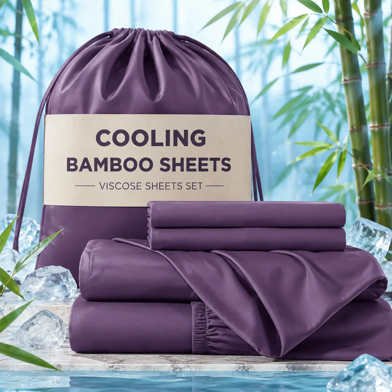 MUXHOMO Extra Deep Pocket Bamboo Sheets - 6 Pcs Breathable & Cooling Bed Sheet Set, Hotel Luxury Fitted Soft Wrinkle-Free For Mattresses,Full/Queen/King Size Pillowcase Sets,back to school,back to school shopping,home decor