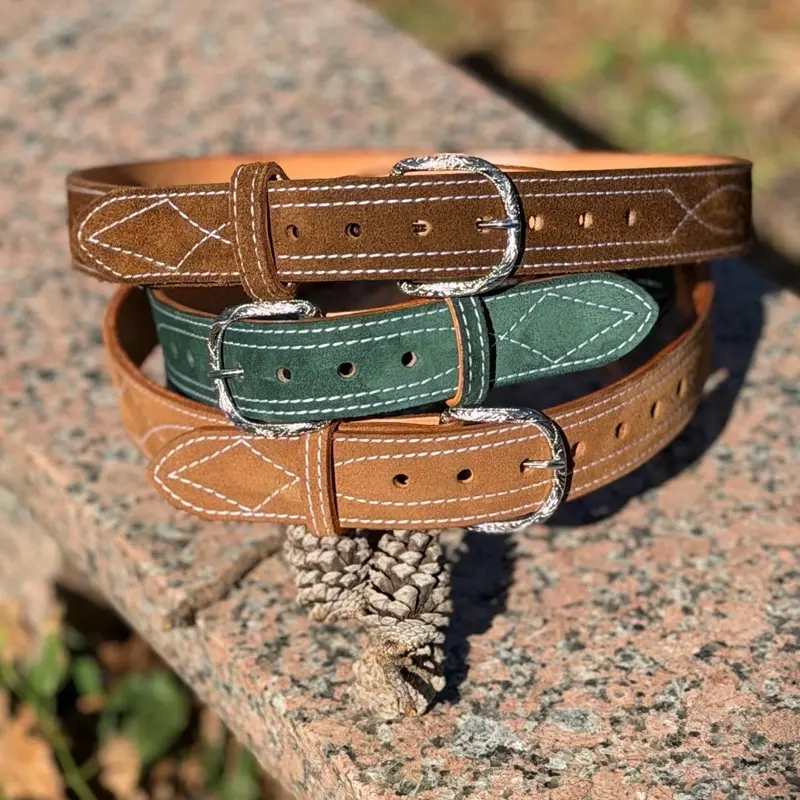 Kilgore Leather Works Roughout Suede Gunslinger Stitched Belt - Western Style, Cowboy Design, Buckle Cowgirl Accessory, Unisex Fashion Gift for Adults, Western Leather Belt, Cowboy Belts