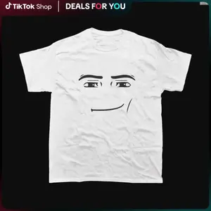 Men's Short-Sleeve Round Neck Roblox Man Face Meme T-Shirt, Casual Streetwear Menswear Funny Top, Gift for Gamers, Classic Vintage Collection, Summer Vibes, Shortsleeve