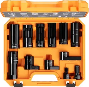 Crosstar 12Pcs Professional O2 Sensor Socket & Thread Chaser Set | 22mm(7/8"), 27mm, 1-1/16" Sockets | 1/2" & 3/8" Drive Oxygen Sensor Removal Tool for Oil Pressure, Vacuum, Thermal Sensors