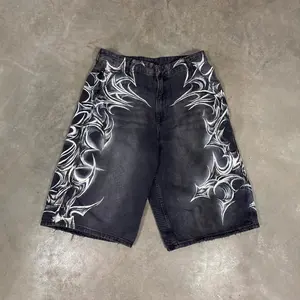 Unisex Vintage Gothic Denim Shorts, Summer Hip-Hop Harajuku Loose 5-Inch Shorts, Streetwear Casual Bottoms