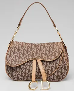 Pre-owned Dior canvas Shoulder Bags CHRISTIAN Brown Oblique Double Saddle Bag 4000029782143