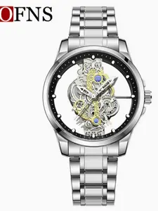 OFNS Men's Luxury Watch, Dual-Sided Cutout, Zinc Alloy Case, Visible Movement, Unique Design, Business Fashion, Birthday Gift