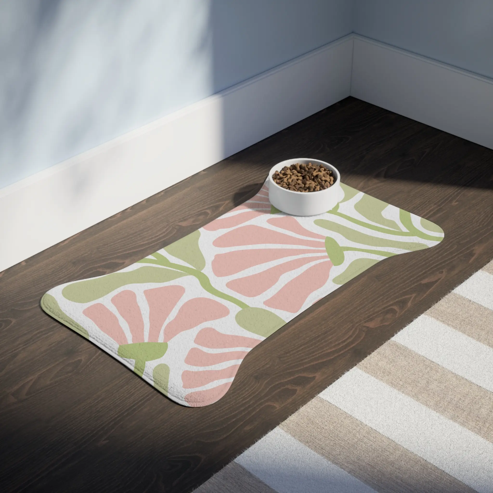 Pink Floral Pattern Pet Feeding Mat | Botanical Placemat for Dogs & Cats