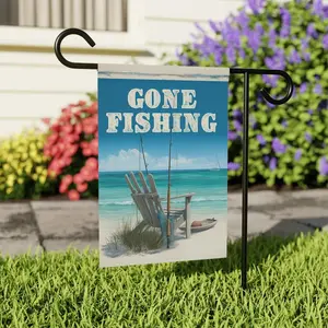 Gone Fishing Beach Home and Garden Flag, Saltwater Fishing Porch Banner, Beach Lover Garden Flag, Fisherman House Flag, Summer Garden Flag