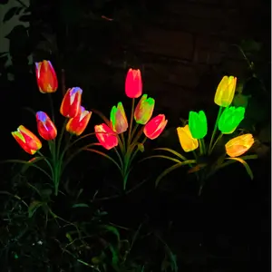 New Solar Tulip Flower Light 5 Heads Color Changing Tulip Rose Flower Light Lawn Light