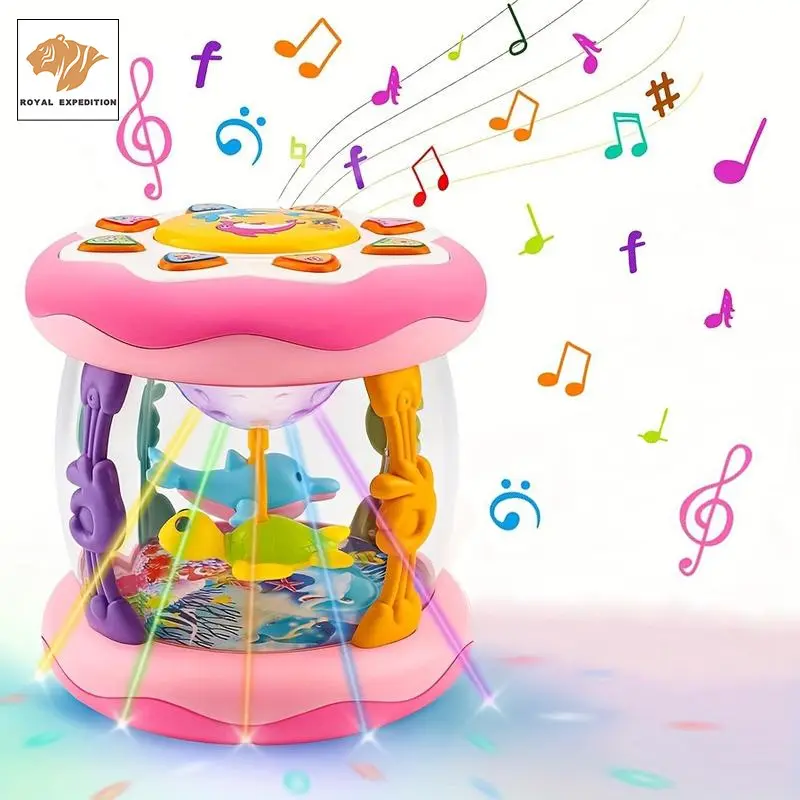 Baby Ocean Light Projector Music Toy, Rotating Sea Animal Play with Light-Up, Adjustable Volume, Tummy Time Sensory Toy for Infants, Encourages Crawling & Learning, Ideal Gift