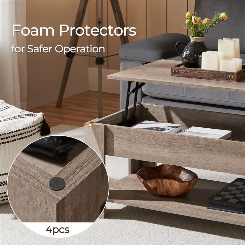 Costoffs 47.5″ Lift-Top Coffee Table with Hidden Storage Adjustable Open Shelf Dual Storage Soft Operation Small Space Friendly