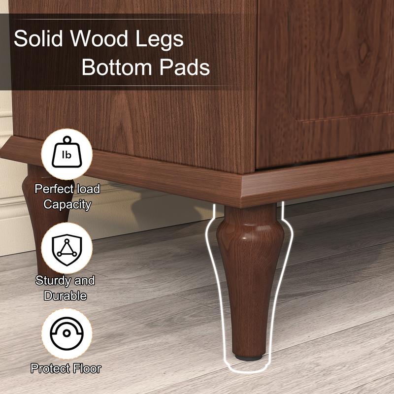 Mid-Century Modern Sideboard Buffet Cabinet, Walnut Wood 4-Door Storage Credenza, Large Capacity, Farmhouse Home Furniture, Entryway Living Room Dining Room, Scratch-Resistant Surface, Hidden Storage Organizer