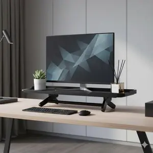 No-Tools TV Top Shelf with Cable Holes, Multi-Size Monitor Riser & Organizer. Eco-Friendly Heavy-Duty Desk Shelf for Router, Set-Top Box, Speaker, Remote & Office Supplies. Space Saver for Home Office. Easy Installation.