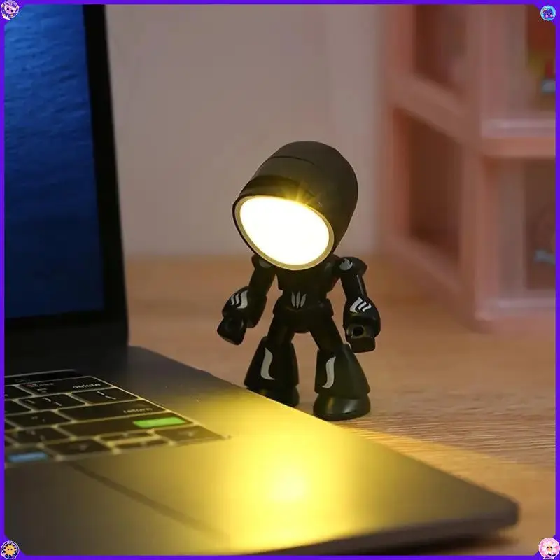 Cute Plastic Robot LED Table Lamp - Dimmable Warm White LED Nightlight, Portable Mini Cartoon Indoor Decorative Light, Kids Bedroom Lighting, Camping Lights