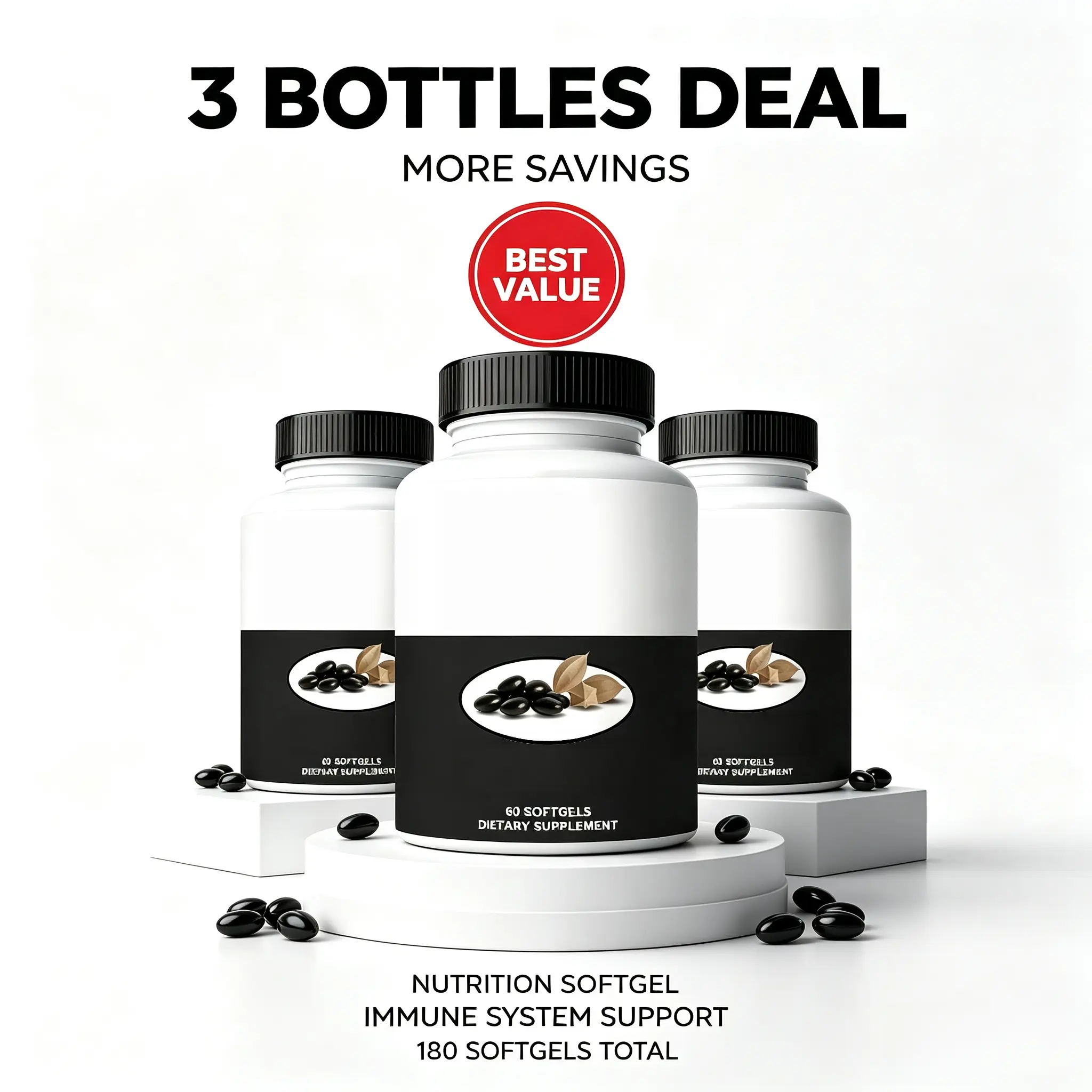 3 Pack Bundle | Docteat Ethiopian Black Seed Oil Softgels Total 180 Capsules, Vitamin C & D3 Daily Dietary Supplement, Supports Immune Wellness, Gut Digestion & Long-Term Daily Energy Balance