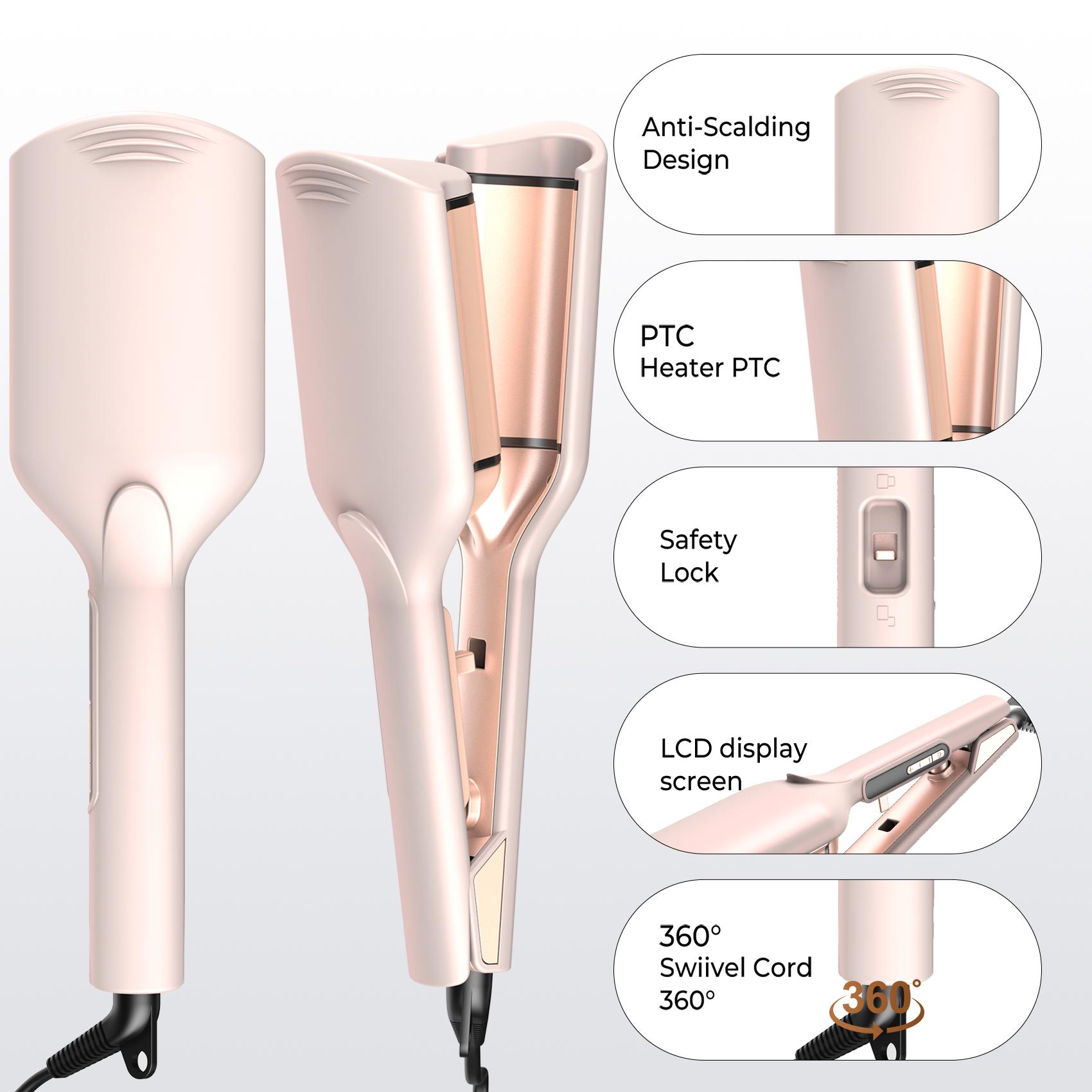 ATOPSKINS Ionic Deep Waver Curling Wand - Pink Personal Care Appliance for Curly Hair, Creates Natural Voluminous Beachy Curls Effortlessly, Hair Styler, Hair Curling Rod