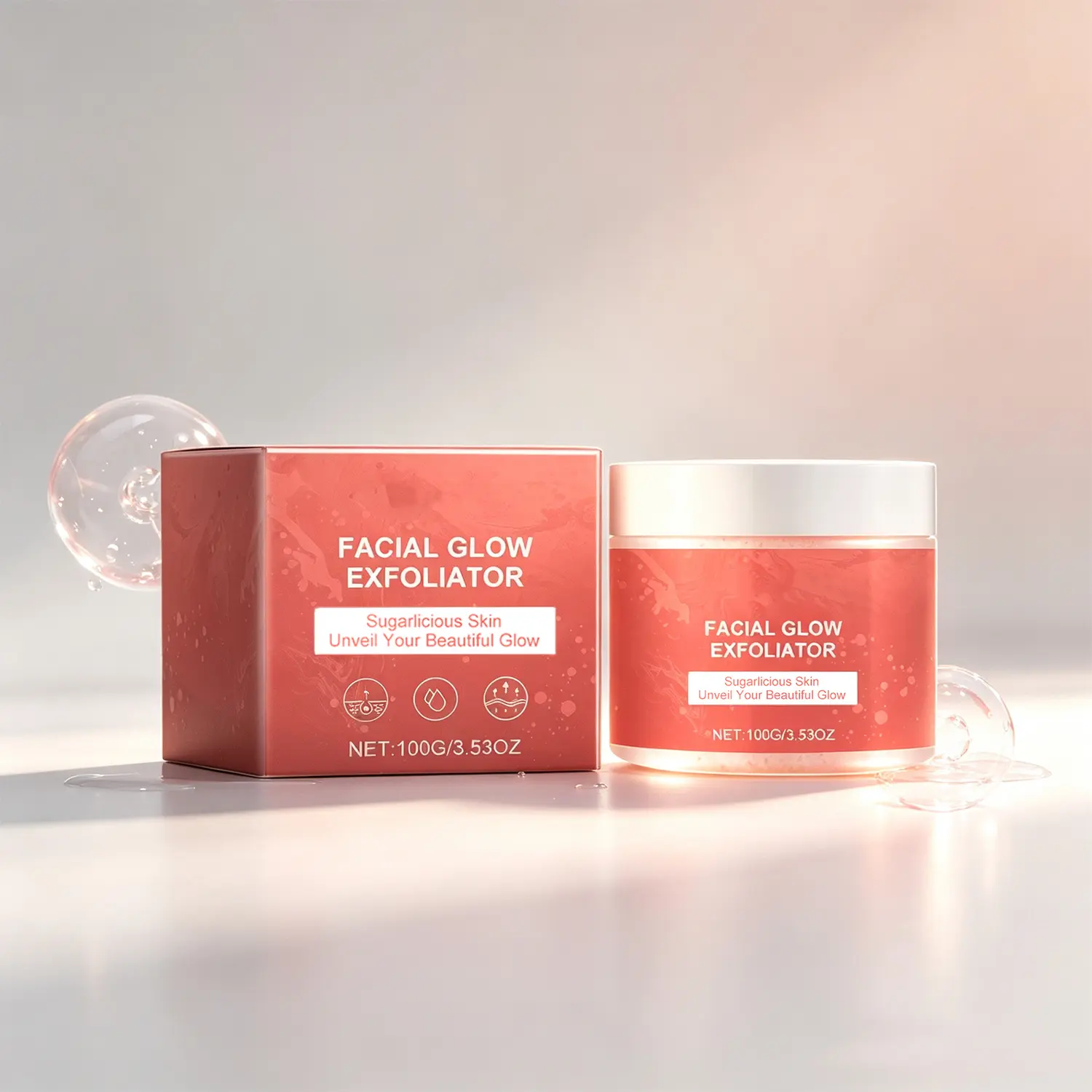 Sugar Base Facial Glow Exfoliator Cleanser with Cucumber - Gentle Face Scrub for All Skin, Removes Buildup, Brightening Texture, Balanced Refreshed Skin, 100g