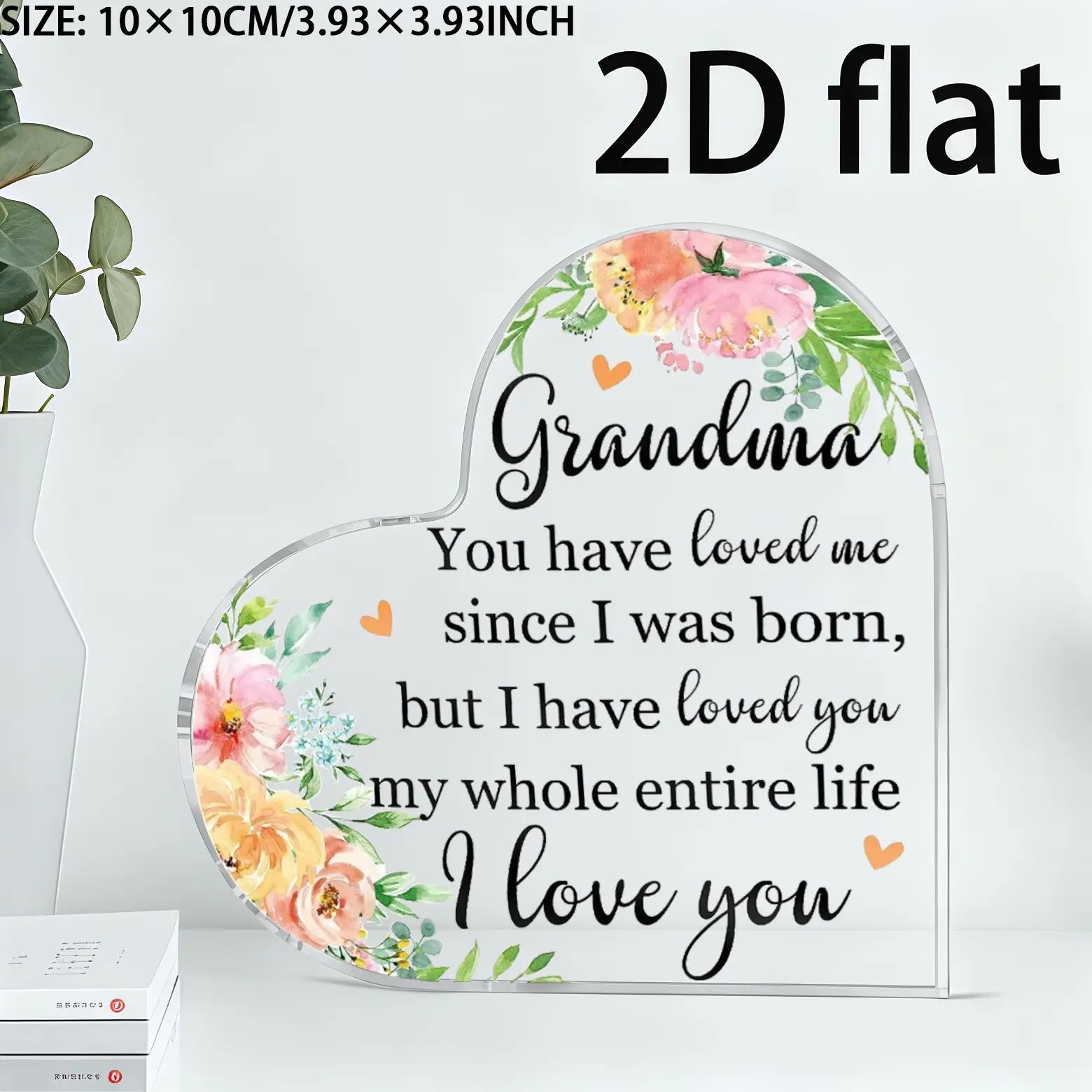 Heart Shaped Acrylic Plaque - Commemorative Grandma Appreciation Gift with Love Quote, Aesthetic Indoor Home Decor Desktop Sign for Birthday, Christmas
