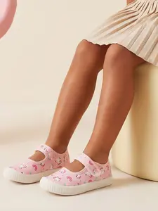 Girls' Canvas Shoes Floral Mary Jane Design Breathable Lightweight Velcro Closure Comfortable All-Season Wear for Toddlers