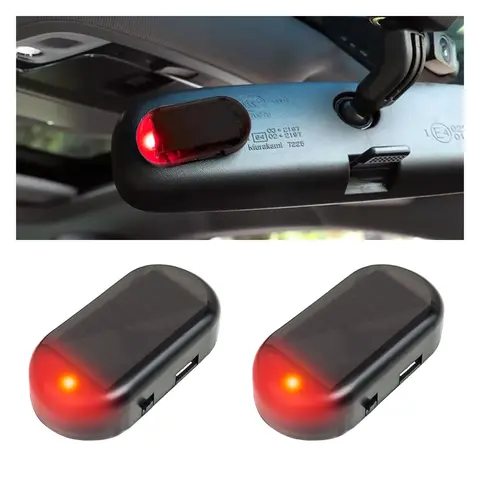 DIBMS 2Pcs Solar-Powered LED Security Light, Universal Fit for Cars, with USB Charging, Easy Installation, Nighttime Flashing, 5-Second Blink Frequency, 7-Day Battery Life, Outdoor Waterproof Rechargeable
