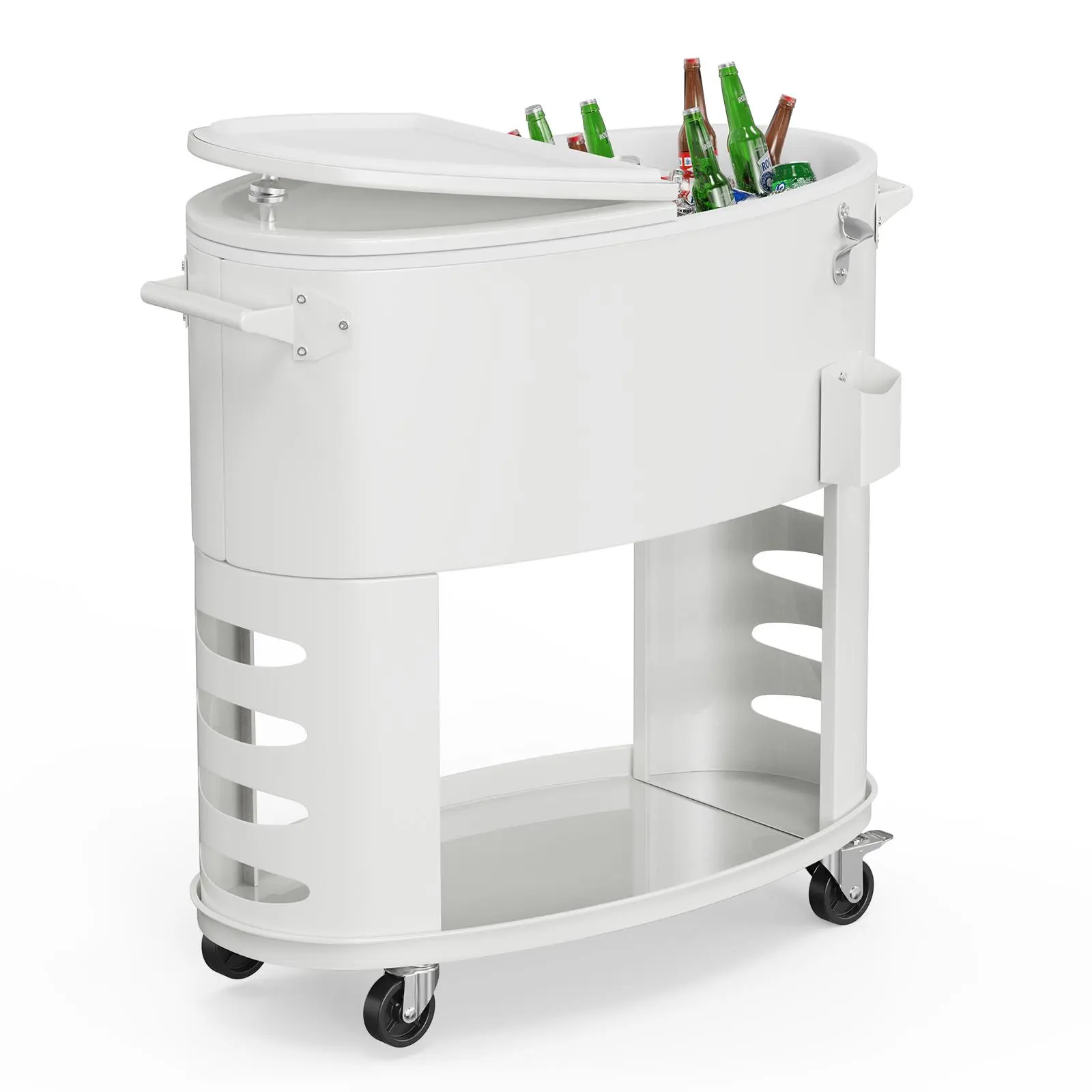 【Summervibes】Ubesgoo Patio Cooler, 70 qt. Rolling Ice Chest on Wheels, Party Bar Drink Cooler Cart with Bottle Opener and Ice Scoop