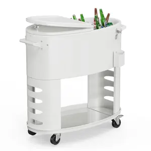 【Summervibes】Ubesgoo Patio Cooler, 70 qt. Rolling Ice Chest on Wheels, Party Bar Drink Cooler Cart with Bottle Opener and Ice Scoop