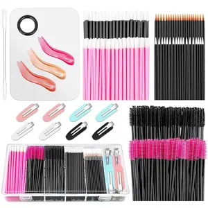 Makeup Mixing Tray with Disposable Accessories Kit - Mascara Wands, Lip Applicators, Hair Clips & Organizer Box