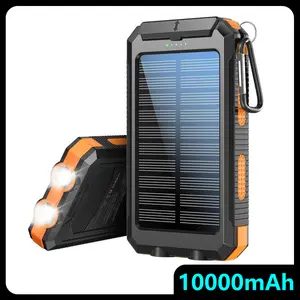 Multi-use Solar Portable Charger, 10000mAh Capacity, Dual USB-A Outputs, Flashlight, Compass & Carabiner, Waterproof Gear for Outdoor Activities & Android Phones