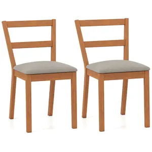 COSTWAY - Wooden Dining Chair Set of 2 Farmhouse Kitchen Chair with Upholstered Seat-Brown