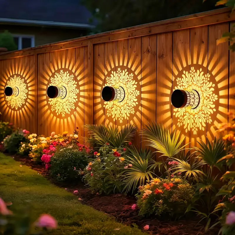 2-Pack Rechargeable Solar Peony Aluminum Outdoor Wall Lights - 4/2 RGB Colored, Hollow Mandala Design, IP65 Waterproof, Photovoltaic Panels, Halloween Decor, Balcony Security Lighting Solutions, for Porch Patio Decking, Outdoor Decor