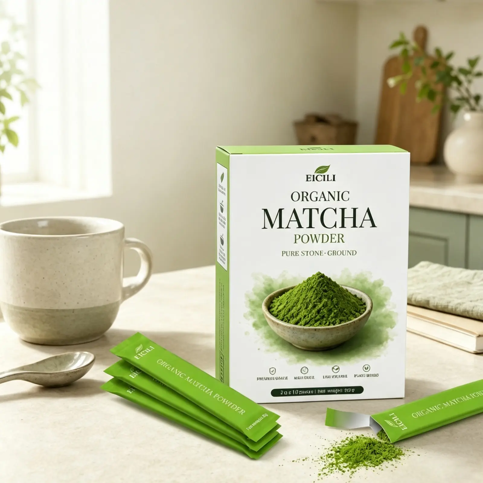 Premium Matcha Powder Sticks - Smooth Green Tea Matcha Latte Mix, Single Serve Travel Packets for Hot & Iced Matcha Drinks, 10 Count