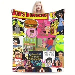 Cozy "Bob's Burgers" Cartoon Flannel Blanket - Soft, Comfortable, All-Season Throw Featuring Colorful TV Show Characters - Ideal for Home Decor, Office, Sofa, and Travel - Perfect Holiday Gift, Allseason Blanket|Playful Design|Soft Flannel Fabri 687