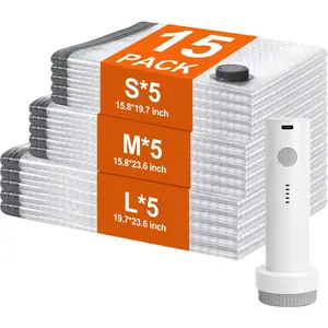 Vacuum Storage Bags for Travel, 15 Pack Vacuum Seal Bags for Clothing With Cordless Electric Pump, Space Saver Bags for Luggage, Clothes, Ideal for Home, Seasonal Storage, and Packing for Travel