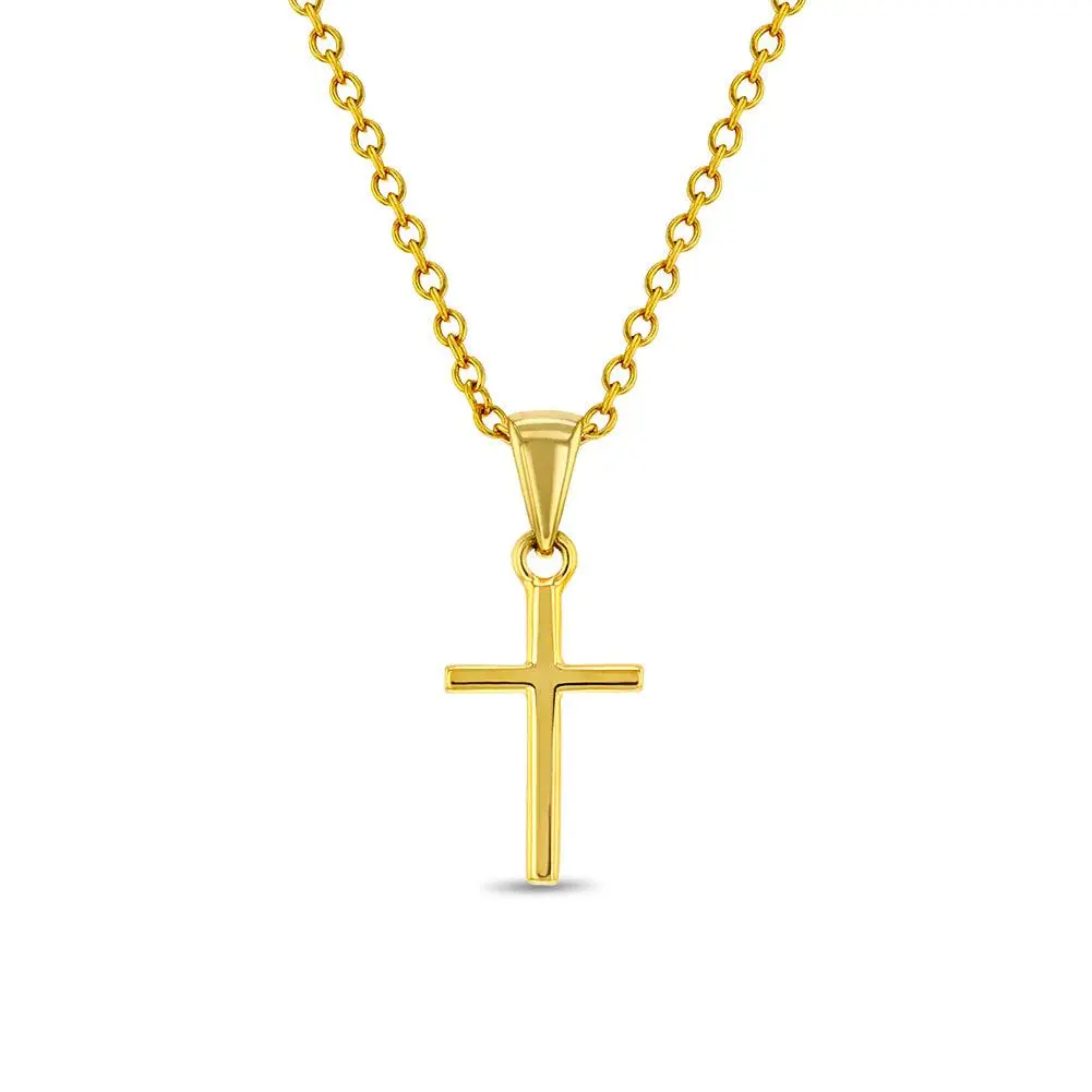 Tiny Cross 12mm Toddler / Kids / Girls Pendant/Necklace Religious - 14K Gold Over Sterling Silver