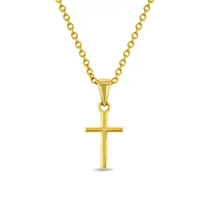Tiny Cross 12mm Toddler / Kids / Girls Pendant/Necklace Religious - 14K Gold Over Sterling Silver