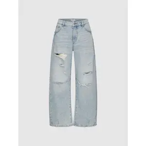 URBAN REVIVO Women's 2026 Spring 100% Cotton Fabric Wide Leg Denim Jeans, Ripped Ombre Wash, Streetwear Rock Style Everyday Clothes, Sizes 25-29, All-Season Casual Bottoms UYL860044