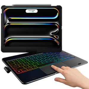 typecase Touch Keyboard Case for iPad Pro 11-inch(M5 2025 / M4 2024), Wireless Keyboard with 11 Colors Backlight, 360°Rotatable Protective Case with Pencil Holder, Multi-Touch Trackpad