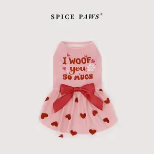 Valentine's Pet Dress, Pink Dog Dress with "I Woof You So Much" Print & Red Bow & Heart Print, Dog Sundress with Bowknot, Soft Pet Clothes for Small Medium Dog & Cats, Cute & Comfortable Dog Apparel for Romantic Sweet Themed Party Weeding Occasions