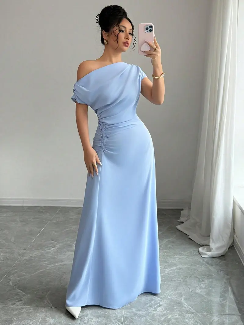 flutter sleeve bridesmaid dress with cascade Pink Flutter Sleeves V-neck Lace A-line Long Bridesmaid Dress main image 1