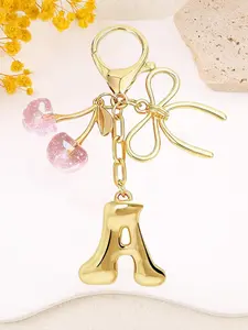 Women's Cherry Bow Keychain Letter Pendant, Casual Style Wallet Backpack Accessory, All-Seasons Car Key Chain, Letter Pattern Keychain, Keychain For Bags