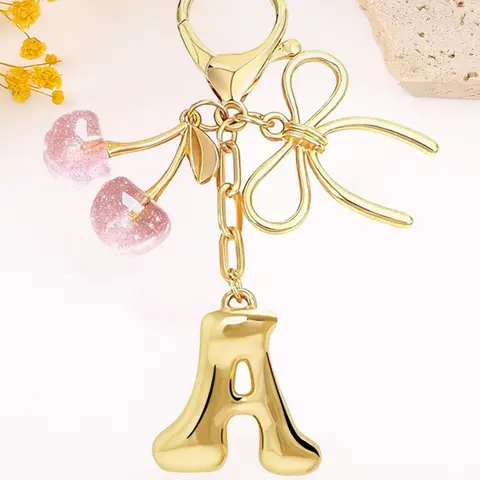 Women's Cherry Bow Letter Pendant, Casual Style Wallet Backpack Accessory, All-Seasons Car Key Chain, Letter Pattern Keychain, Keychain For Bags, Key Accessories