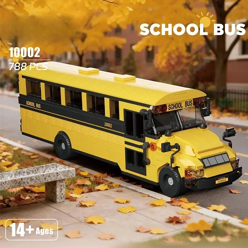 788PCS School Bus Classic Yellow American School Bus Model Bricks Creative Building Blocks Desktop Ornament Kids Educational DIY Toy Gift Block Set